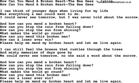 Love Song Lyrics For How Can You Mend A Broken Heart The Bee Gees