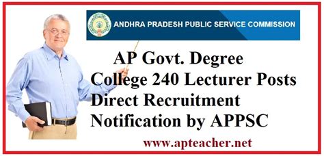 Appsc Degree College Lecturers Recruitment Notification Apteacher Net