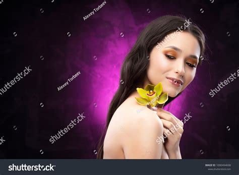 Beautiful Brunette Nude Shoulders Girl Sensually Stock Photo 1090494698