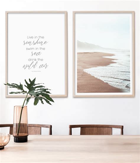 Set Of 2 Prints Emerson Quote And Beach Little Ink Empire