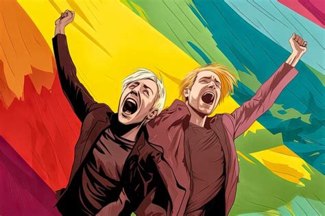 Premium AI Image Generative AI Illustration Of Portrait Of Two Gay Men In Love And Very
