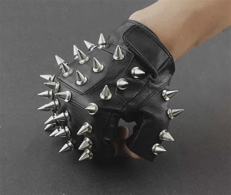 Мужские байкерские кожаные перчатки без пальцев в стиле панк | AliExpress