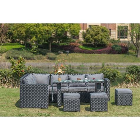 Barcelona 9 Seater Rattan Garden Furniture Dining Set In Black