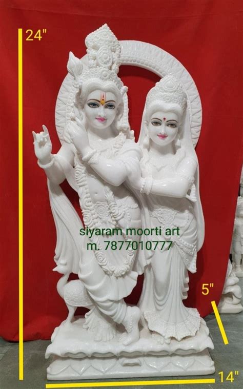 White Painted Vietnam Marble Radha Krishna Moorti Statue For Worship