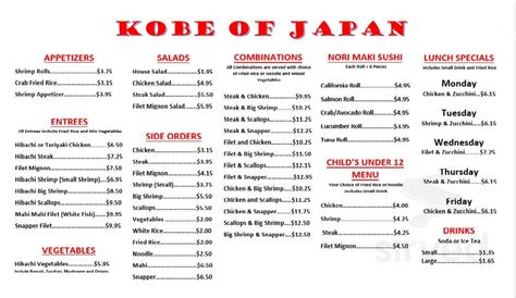 Kobe Of Japan Menus In Greensboro North Carolina United States