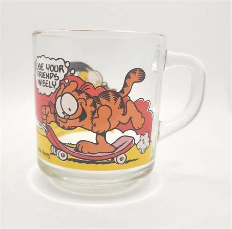 1978 Mcdonald S Garfield Coffee Mug Glass Cup Skate Board W2 Etsy