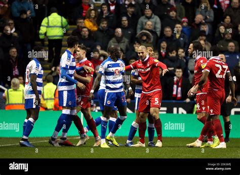 Tempers Flare Between Both Sets Of Players After A Foul Between Reading