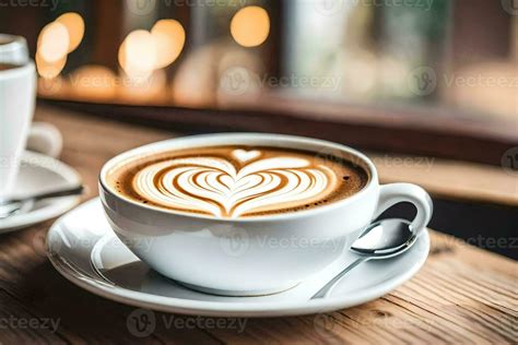 Two Cups Of Coffee With Heart Shaped Latte Art Ai Generated