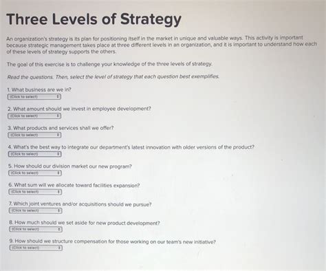 Solved Three Levels of Strategy An organization's strategy | Chegg.com 