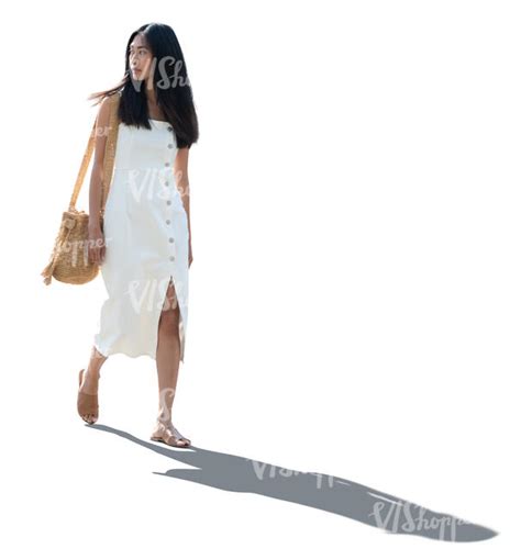 Cut Out Backlit Asian Woman In A White Dress Walking Vishopper