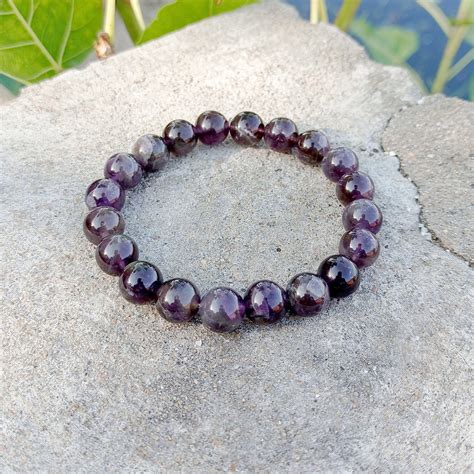 8mm Amethyst Smooth Round Bead Stretch Bracelet Genuine Etsy