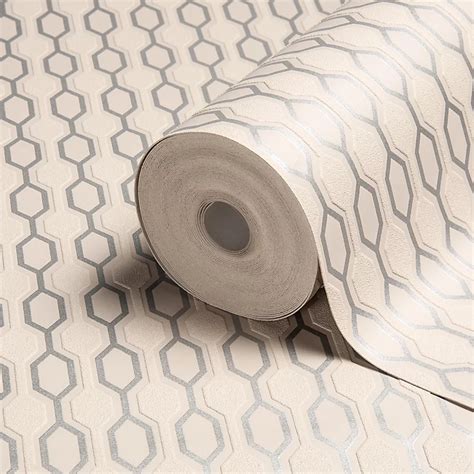 Kelly Hoppen Hicks Taupe Metallic Effect Geometric Smooth Wallpaper