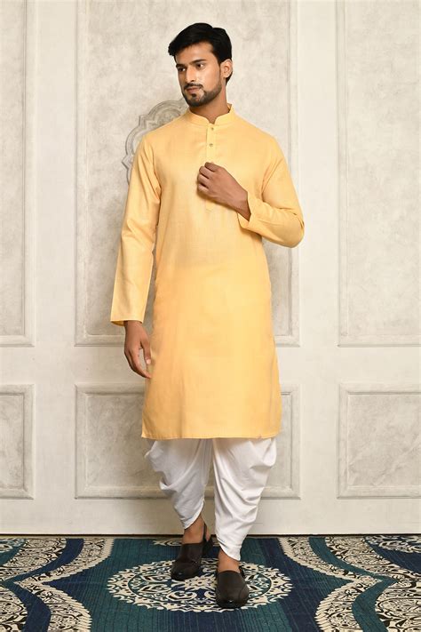 Buy Beige Cotton Plain Mandarin Collar Kurta Set For Men By Aryavir