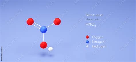 nitric acid molecule, molecular structures, oxidizing acids, 3d model, Structural Chemical ...