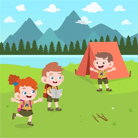 Niños Exploradores En La Ilustración Del Campamento Vector Premium