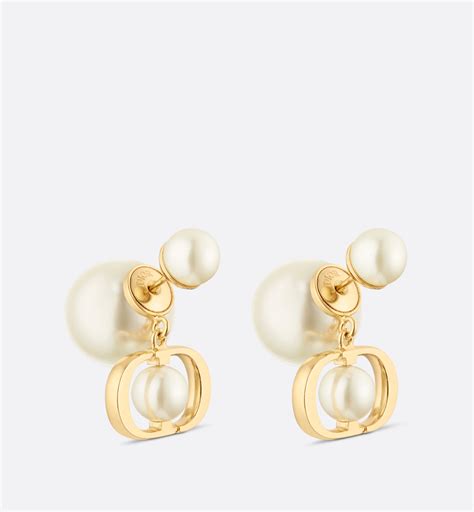 Dior Tribales Earring Gold Finish Metal With White Resin Pearls And