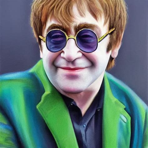 Elton John Lennon Wearing An Outfit With Green Apple Stable Diffusion