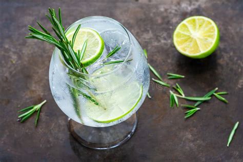 Gin and Tonic Cocktail with Lime and Rosemary Stock Image - Image of ...