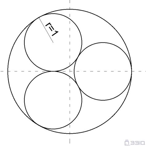 如图，下面是三个半径均为1的小圆，而且小圆与小圆互相相切，并且与大圆 246456 趣味几何 数学天地 33iq