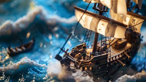 Handmade Pirate Ship Diorama with Stormy Seas Stock Photo | Adobe Stock