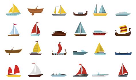 Boat Icon Set Flat Style Vector Art At Vecteezy