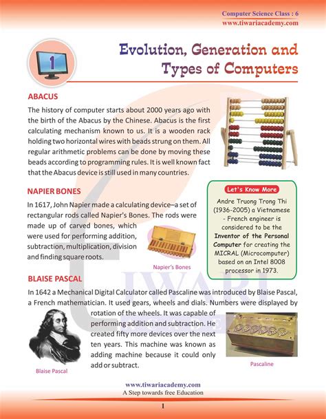 Class 6 Computer Science Chapter 1 Generation And Types Of Computer