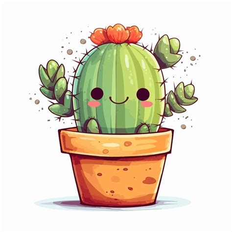 Акварельная иллюстрация кактуса Кактус в горшке мультяшный | Премиум AI ...
