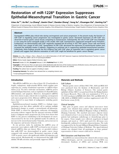 PDF Restoration Of MiR 1228 Expression Suppresses Epithelial