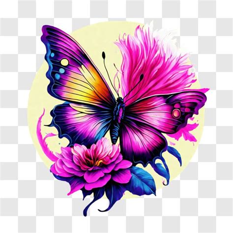 Descarga Mariposa Colorida Con Alas Rosadas Y Moradas En Flor PNG En