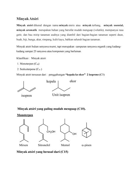 Kimia Organik Minyak Atsiri Minyak Atsiri Minyak Atsiri Dikenal Dengan Nama Minyak Eteris