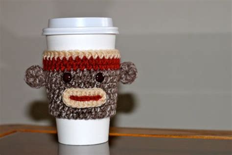 Crochet Sock Monkey Cup Cozy Etsy Crochet Sock Monkeys Sock Monkey