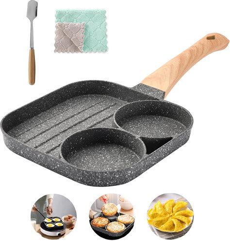 Egg Steak Frying Pan - 3 Section Square Grill Pan Divided Frying Pan