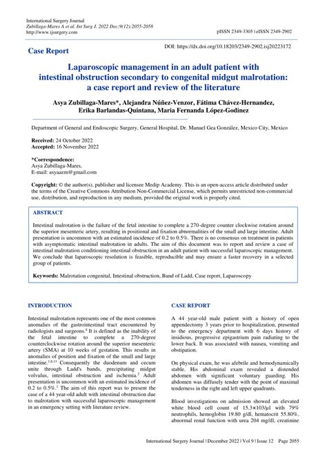 Pdf Laparoscopic Management In An Adult Patient With Intestinal