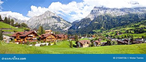 Grindelwald Village, Mountain And House In Switzerland Stock Image ...