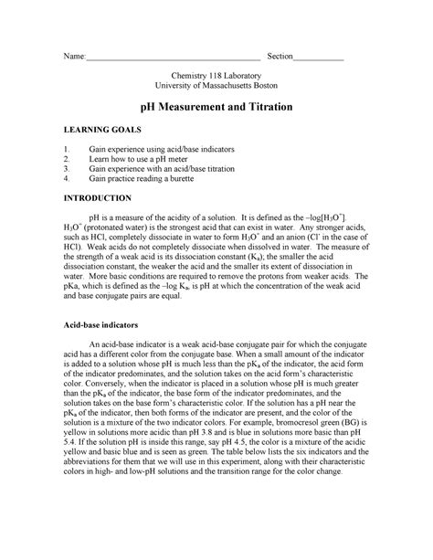 Lab 7 P H And Titration Lab Report Name