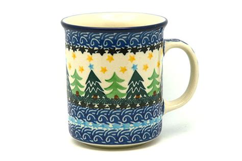 Polish Pottery Mug - Straight Sided - Christmas Trees 236-1284a