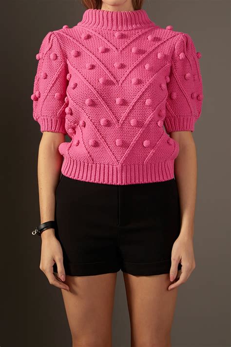 Pom Pom Puff Sleeve Sweater English Factory