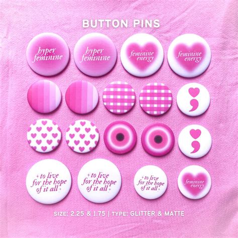 Coquette Heart Button Pins Dollete Cute Dainty Pink Girl Doll