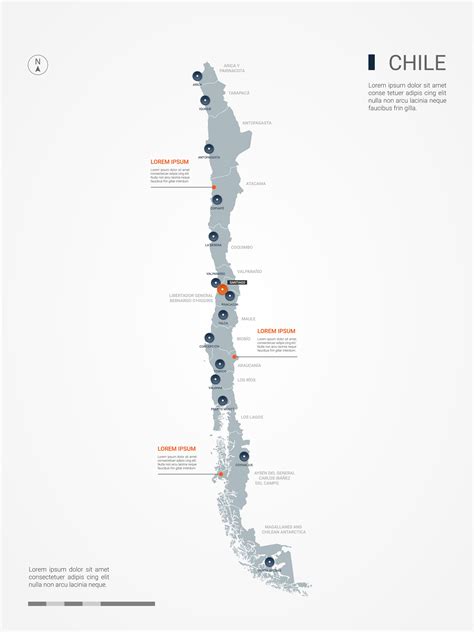 Chile Map Borders Cities Capital Santiago: стоковая векторная графика ...