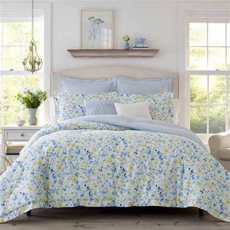 Laura Ashley Nora 7 Piece Bright Blue Floral Cotton King Bonus Comforter Set Ushs8k1104457 The