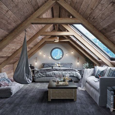 Cozy Attic Bedroom Decorated In Grey And White Big Attic Bedroom
