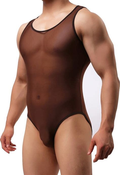 Sandbank Mens Sexy Sheer Mesh Wrestling Singlet Bodysuit Leotards