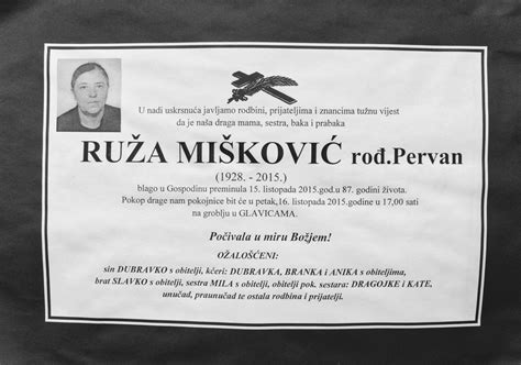 Ruža Mišković rođ Pervan Osmrtnice Livno