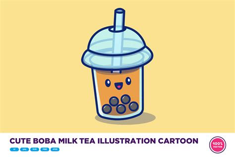 Cute Boba Milk Tea Illustration Cartoon Graphic by catalyststuff ...