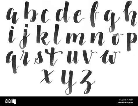 Hand Lettering Modern Calligraphy Alphabet In Black On A White Paper Handwritten With A