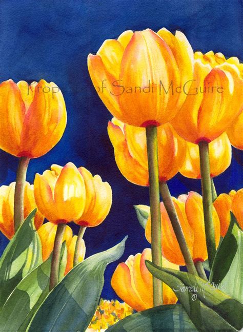 Original Watercolor Print Yellow Tulips By Sandi Mcguire Tulip