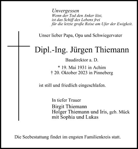 Traueranzeigen Von J Rgen Thiemann Hamburgertrauer De