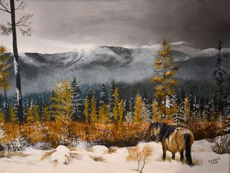 Horse in front of Snowy Mountains - Ellie's Art Corner