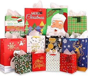 Giiffu Premium Christmas Gift Bags 12 Styles Shiny Christmas Bags Bulk