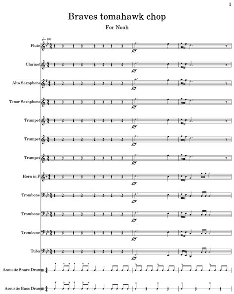 Braves Tomahawk Chop Sheet Music For Flute Clarinet Alto Saxophone